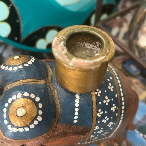 Wooden Hand Craved Elegant  Elephant Candle Stick Holder - Picture 3 of 16